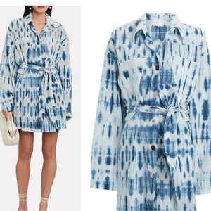 Nanushka Keiko Blue & White Long Sleeve Wrap Shirt Dress sz S EUC
